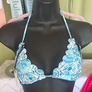 Lovers + Friends Blue Scallop Halter Bikini Top